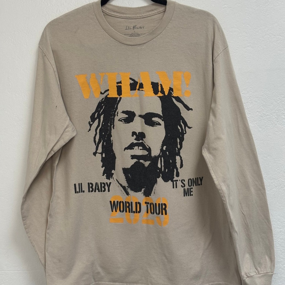 Lil Baby Wham It's Only Me World Tour 2023 Long‎ Sleeve Shirt Tan Mens Large